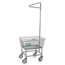 Antimicrobial Wire Frame Laundry Cart w/ Single Pole Rack - 2.5 Bushel RB-100E91-ANTI